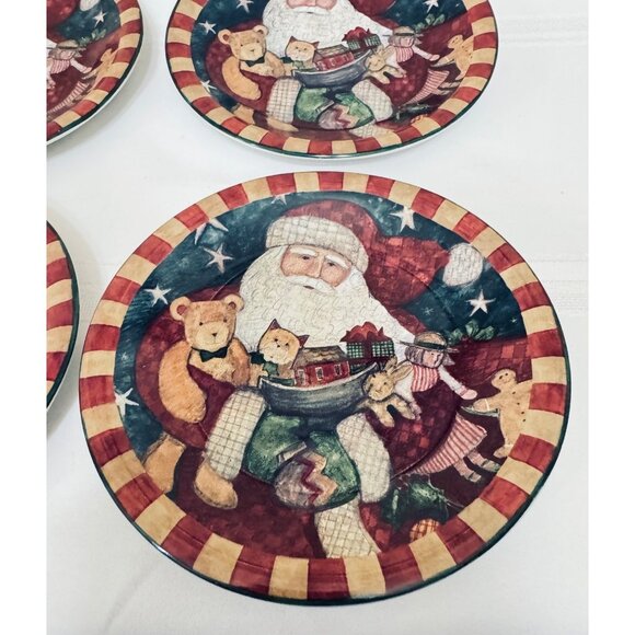 4 Salad Dessert Plates Father Christmas CERTIFIED International by Susan Winget - Picture 6 of 6